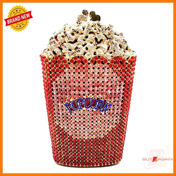 Mini Popcorn Crystal Clutch Evening Bag with Chain Strap for Parties